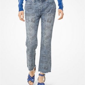 SOLD SOLD Michael Michael Kors Cropped Raw-Hem Jeans. Size 8 Graffiti Design